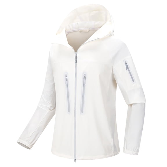 UPF 50+ Waterproof Jacket Women's Packable Hooded Windbreaker with Pockets – Lightweight Cycling Running Coat