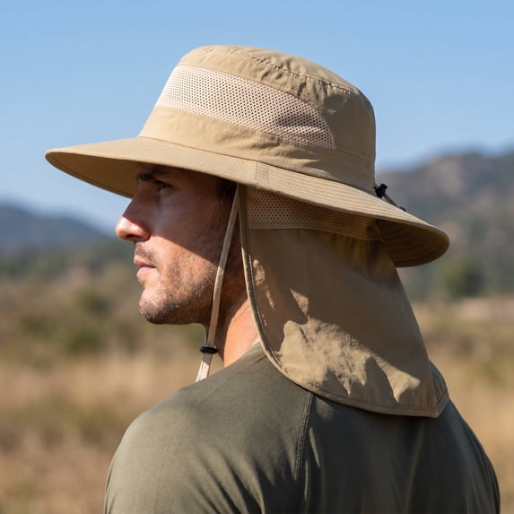 UPF 50+ Wide Brim Bucket Hat, With Neck Flap Breathable Fishing Design, Summer Sun Protection Men Women Cap, Hat for Men Women Fishing Hiking Camping Summer