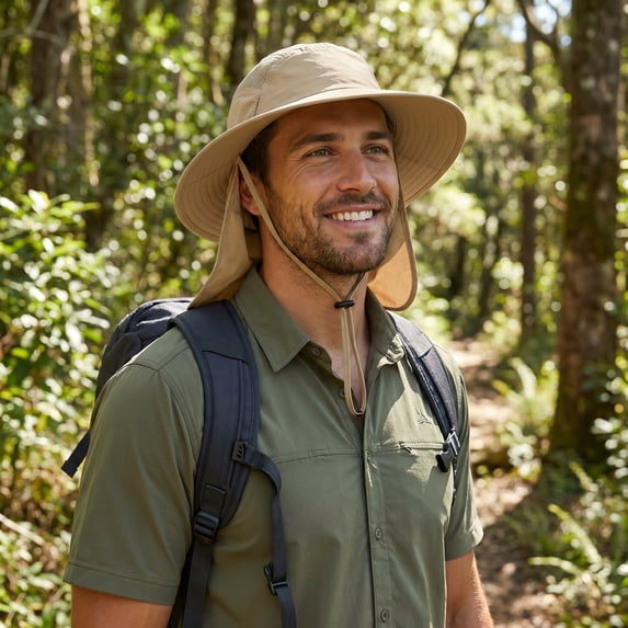 UPF 50 Wide Brim Bucket Hat with Neck Flap Breathable Sun Protection Fishing Hat for Men Women Summer Outdoor Hiking Gardening