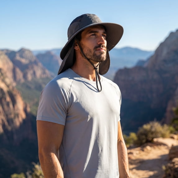 UPF 50 Wide Brim Bucket Hat with Neck Flap Breathable Sun Protection Fishing Hat for Men Women Summer Outdoor Hiking Gardening