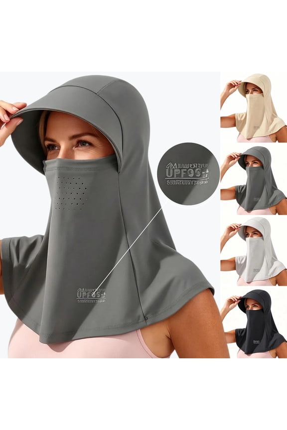 UPF 99+ UV Block Full Face Sun Shield Hood for Women, Soft Breathable All Round Head Neck Cover with Sun Visor Brim, Summer Cooling Face Mask for Cycling, Fishing, Running, Beach Outdoor Activities