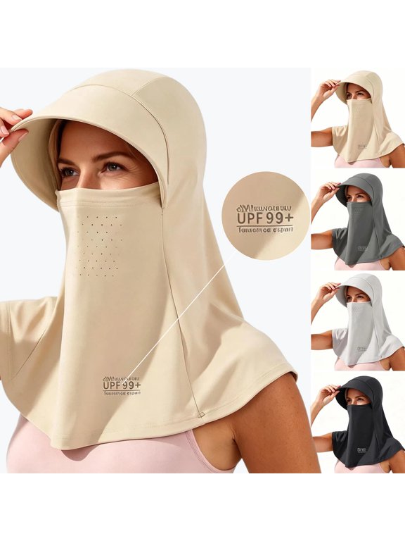 UPF 99+ UV Block Full Face Sun Shield Hood for Women, Soft Breathable All Round Head Neck Cover with Sun Visor Brim, Summer Cooling Face Mask for Cycling, Fishing, Running, Beach Outdoor Activities