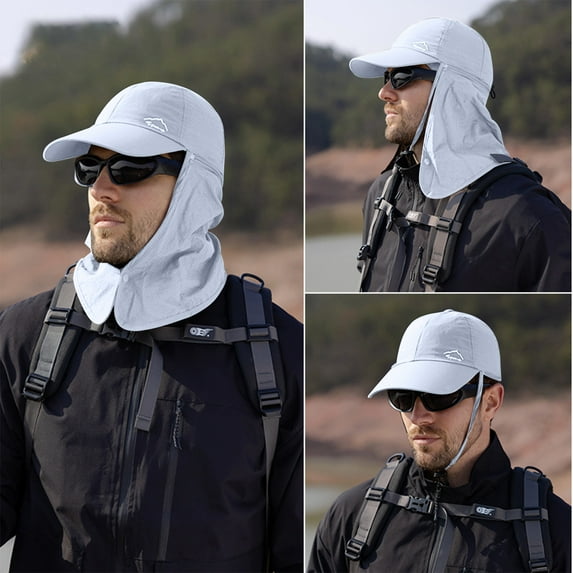 UPF Sun Hat 3-Way Adjustable with Detachable Shawl for Men & Women, Outdoor Hiking/Fishing/Camping (Foldable, Gray)
