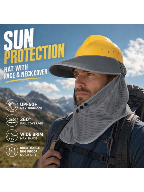 UPF50+ 360 Sun Protection Hat with Neck Cover And Shoulder Shield for Outdoor Construction, Gardening, Fishing, Hiking And Farming, Mesh Sunshade Hat with Bug-Proof Ventilation, Rear Flap 15.7 Inch