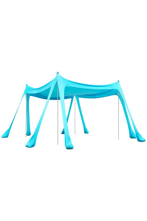 UPF50+ Beach Tent Sun Shelter, 10 x 10 ft Easy Pop Up Canopy, 6.6 ft Tall, with Sandbags Stability Poles Sand Shovels, Portable Green Shade for Family Camping Fishing