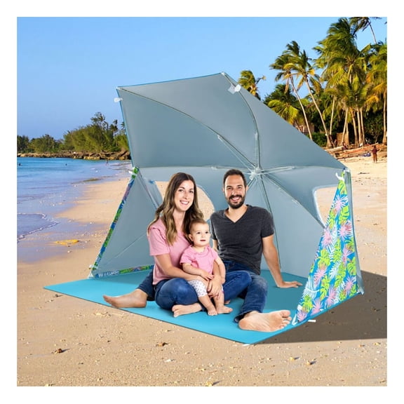 UPF50+ Beach Umbrella Tent, 2-in-1 Sun Shelter with Carrying Bag - Portable Beach Sunshade & Tent for Picnics, Camping, Outdoor Activities - 7x5.4x5ft, Fiberglass Ribs