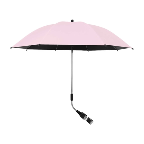 UPF50+ Clip On Stroller Sun Umbrella, 360° Rotatable Adjustable Parasol, Waterproof Shade Canopy for Baby Stroller Wagon Camping Cart Outdoor Use,Pink