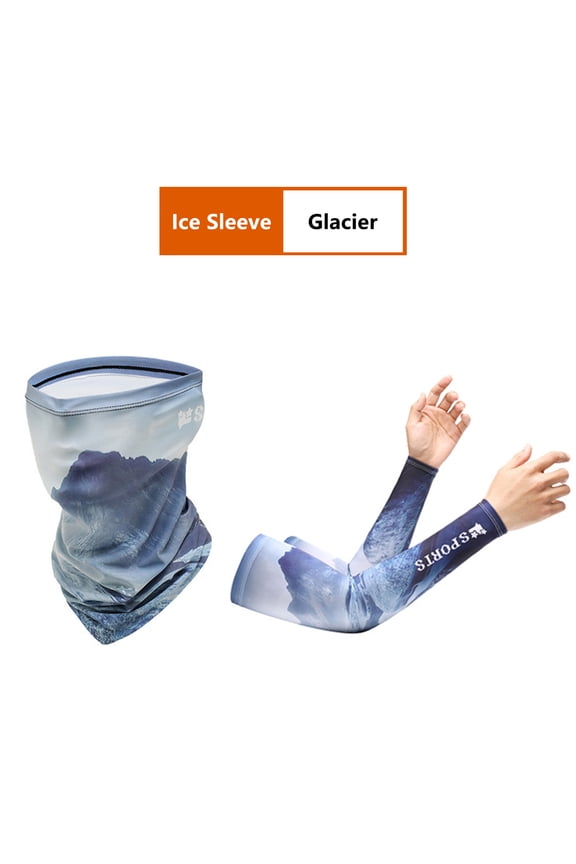 UPF50+ Ice Silk Sunscreen Arm Sleeves & Face Gaiter Set, Cooling UV Protection for Cycling Fishing Outdoor (Blue)