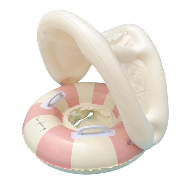 UPF50+ Sun Protection Baby Float With Canopy, Soft Fabric Covered Foldable Baby Pool Float With Canopy and Safety Seat for Baby Swimming Pool Play