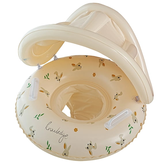 UPF50+ Sun Protection Baby Float With Canopy, Soft Fabric Covered Foldable Baby Pool Float With Canopy and Safety Seat for Baby Swimming Pool Play