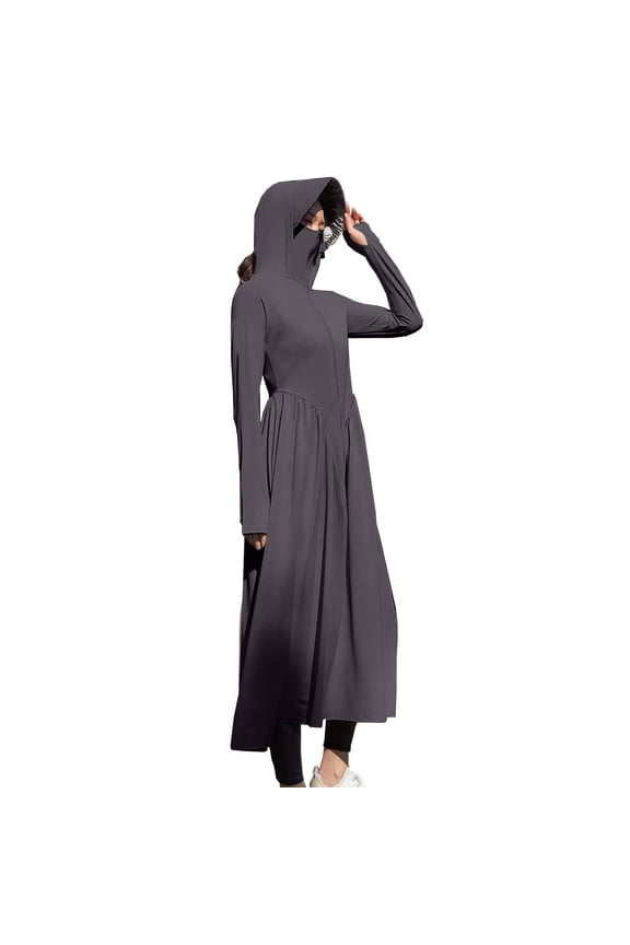 UPF50+ Sun Protection Jacket Womens Long Lightweight Ice Silk Zip Up Hoodie Jackets Active Sun Shirt Dress Outdoor