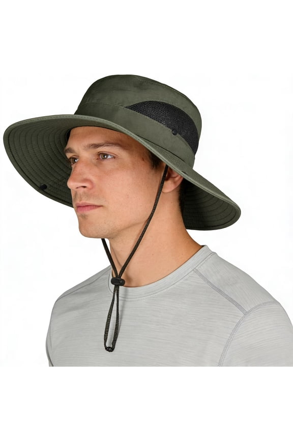 UPF50+ UV Protection Sun Hats for Men Women, Wide Brim Waterproof Boonie Safari Hat for Fishing Hiking Camping Outdoor