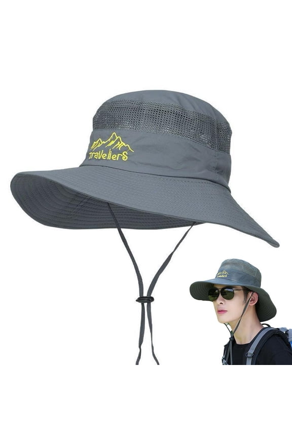 UPF50+ Wide Brim Sun Hat Adjustable Chin Strap Foldable Cotton Linen for Fishing Hiking Travel