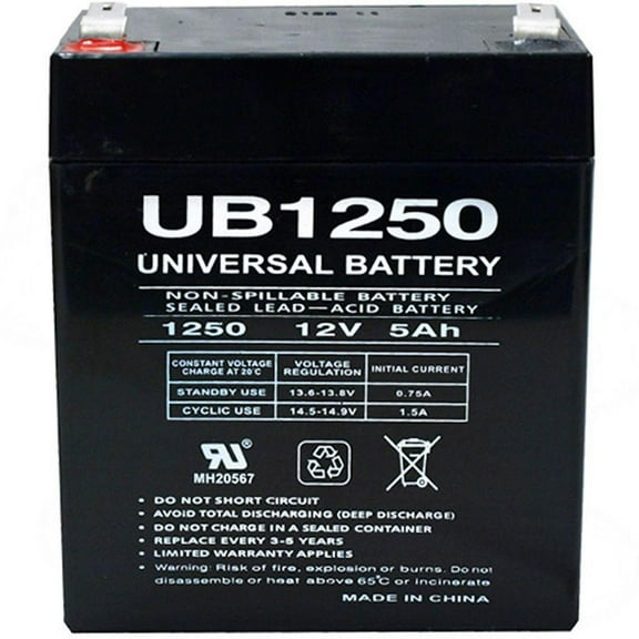 UPG UB1250 12V 5Ah F1 AGM Battery for Fire & Security Panels Emergency Lights Chamberlin Liftmaster Craftsman 4228 Garage Door Razor Scooter APC UPS