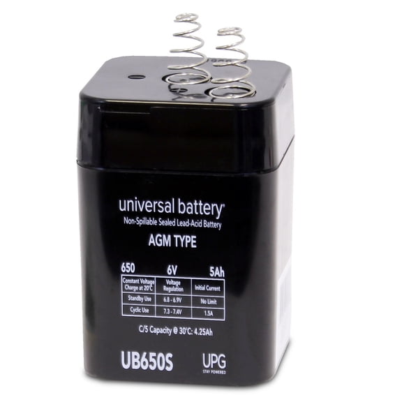UPG UB650S 6V 5Ah Spring Top Rechargable Lantern AGM Battery Moultrie Deer Game Feeder