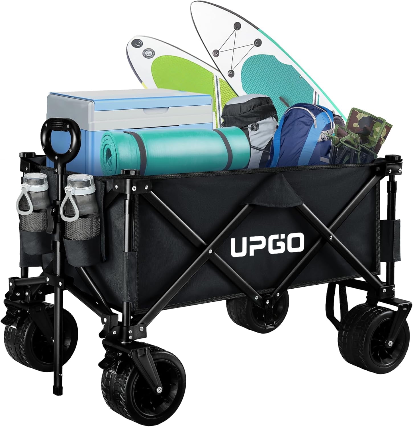 UPGO 200L Collapsible Foldable Wagon with 350lbs Weight Capacity, Heavy Duty Folding Utility Garden Cart with Big All-Terrain Beach Wheels & Drink Holders.Black - Walmart.com