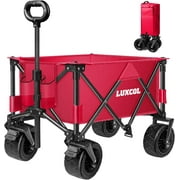 UPGO 200L Collapsible Foldable Wagon with 350lbs Weight Capacity, Heavy Duty Folding Utility Garden Cart with Big All-Terrain Beach Wheels & Drink Holders