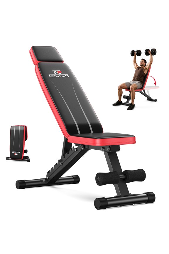 NICEPEOPLE Adjustable Weight Bench with HeadrestDual-Support Workout Bench with 10 Backrests and 660LBS Weight Capacity