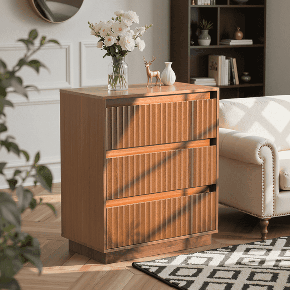 UPGO 3-Drawer Dresser 27.5"W Single Dresser With Waveform Fluted Panel