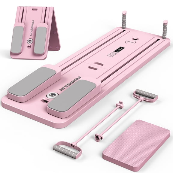 UPGO 5 in 1 Folding Pilates Board, Pilates Reformer Set with 300 LBS Weight Capacity, Portable Home Pilates for Woman (Pink)