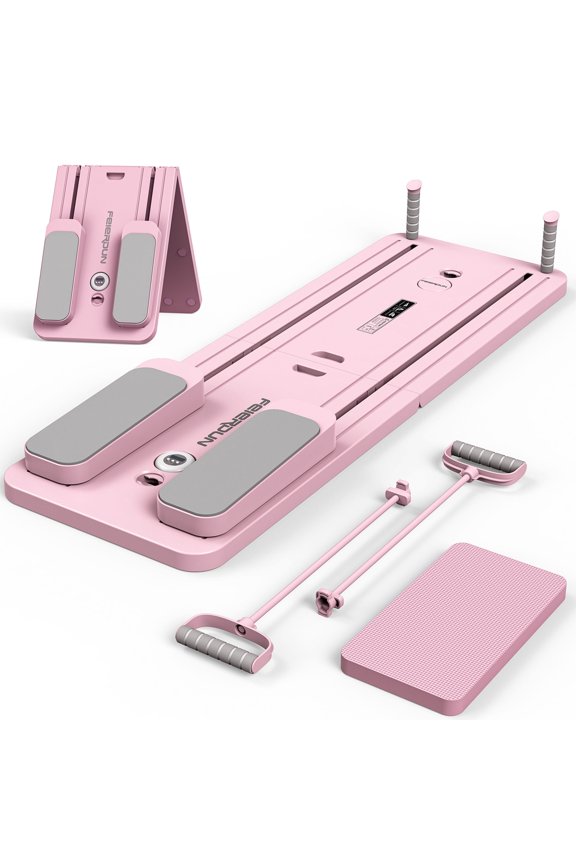 UPGO 5 in 1 Folding Pilates Board, Pilates Reformer Set with 300 LBS Weight Capacity, Portable Home Pilates for Woman (Pink)