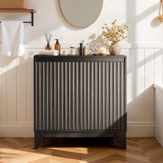 UPGO 31'' Modern Farmhouse Sideboard Buffet Cabinet with Storage, Fluted Panel Doors & Adjustable Shelves, Modular Credenza for Entryway or Living Room Accent,Black