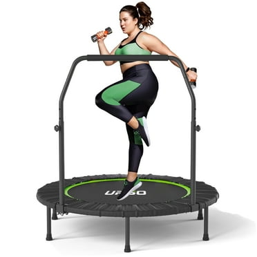 UPGO 450 LBS Foldable Mini Trampoline, 40" Fitness Trampoline with Bungees, U Shape Adjustable Foam Handle, Stable & Quiet Exercise Rebounder for Kids Adults Indoor/Garden Workout
