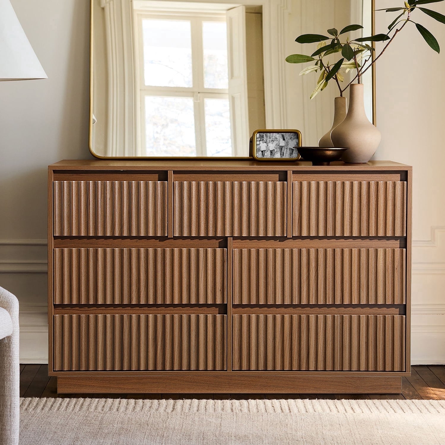UPGO 7-Drawer Dresser 47"W Double Dresser With Waveform Fluted Panel