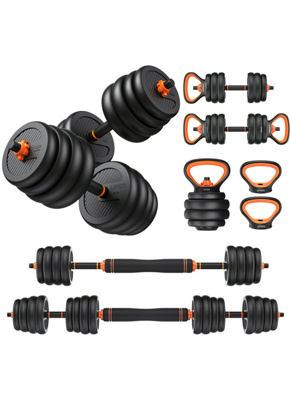 UPGO Adjustable Dumbbells, 50lbs Free Weight Set with Connector, 4 in1 Dumbbells Set Used as Barbell, Kettlebells, Push up Stand, Fitness Exercises for Home Gym Suitable Men/Women