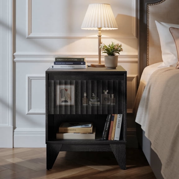 UPGO 1 - Drawer Black Nightstand one Drawer Nightstand With Charging Station, Versatile Side Table With Storage