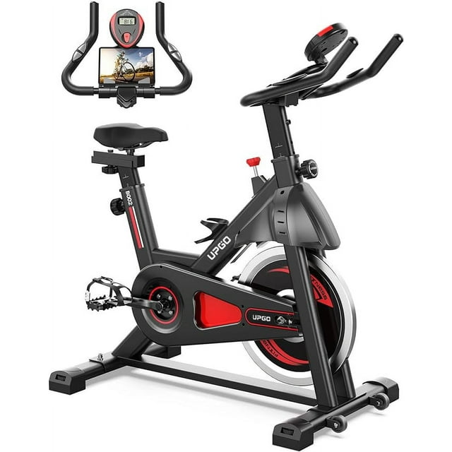 UPGO Exercise Bike-Stationary Indoor Cycling Bike for Home 270 Lbs Weight Capacity, Comfortable Seat Cushion and iPad Holder Red