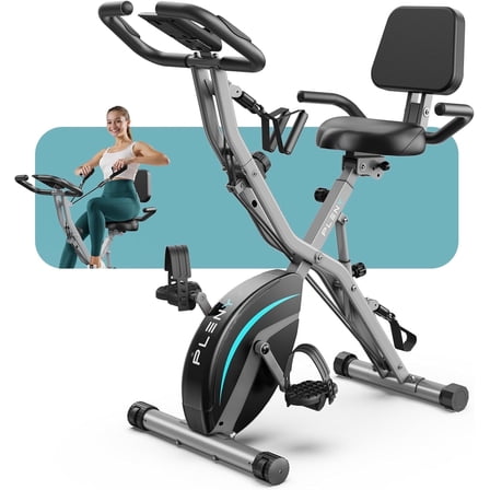 UPGO 5 IN 1 Folding Exercise Bike with 6.6 LBS Flywheel & 16 Levels of Resistance, 330LB Weight Capacity Indoor Workout Cycling Bike for Home Gym