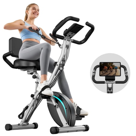 UPGO 5 IN 1 Folding Exercise Bike with 6.6 LBS Flywheel & 16 Levels of Resistance, 330LB Weight Capacity Indoor Workout Cycling Bike for Home Gym