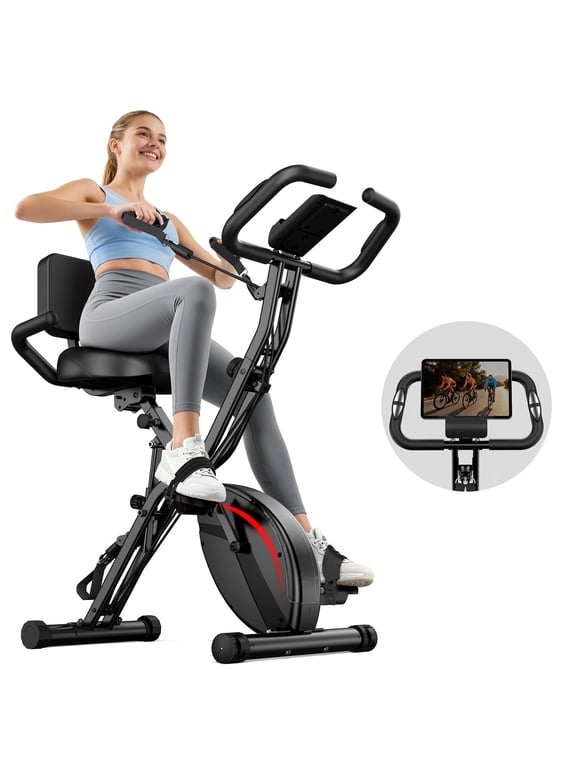 UPGO 5 IN 1 Folding Exercise Bike with 6.6 LBS Flywheel & 16 Levels of Resistance, 330LB Weight Capacity Indoor Workout Cycling Bike for Home Gym