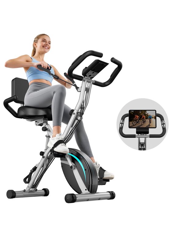 UPGO 5 IN 1 Folding Exercise Bike with 6.6 LBS Flywheel & 16 Levels of Resistance, 330LB Weight Capacity Indoor Workout Cycling Bike for Home Gym