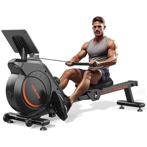 Yosuda Magnetic Rowing Machine 350 lbs Weight Capacity - Foldable Rower for Home Use with Bluetooth, App Supported, Tablet Holder and Comfortable Seat Cushion, Easy Vertical Storage