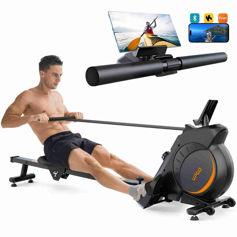 UPGO Magnetic Rowing Machine 350 LB Weight Capacity Foldable Rower for Home Use with Bluetooth App Supported Tablet Holder and Comfortable Seat