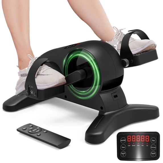 Electric Pedal Exerciser,UPGO Mini Under Desk Bike with Remote Control, Dual Mode Auto/Manual,No Assembly 12 Speed Whisper Quiet Motorized Exercise Bike for Seniors,Green