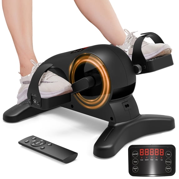 Electric Pedal Exerciser,UPGO Mini Under Desk Bike with Remote Control, Dual Mode Auto/Manual,No Assembly 12 Speed Whisper Quiet Motorized Exercise Bike for Seniors,Orange 
