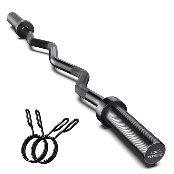 FLYBIRD Olympic Barbell EZ Curl Bar 47in for Weightlifting, Hip Thrusts, Squats and Lunges, Suitable for 2 inch Weight Plates,with 2 Spring Collars