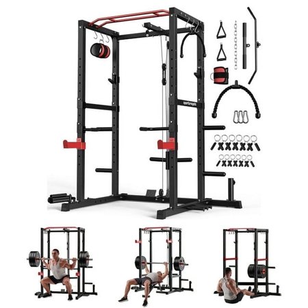 UPGO Power Cage,1200lbs Multi-Function Power Rack with Lat Pulldown and Pulley System and More Training Attachment, Weight Cage for Home Gym