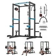 UPGO Power Cage, 1200lbs Multi-Function Power Rack with Lat Pulldown and Pulley System and More Training Attachment, Weight Cage for Home Gym