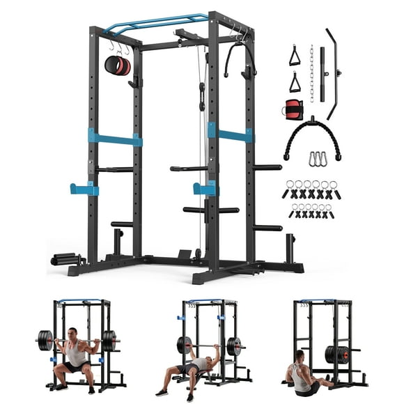 UPGO Power Cage, 1200lbs Multi-Function Power Rack with Lat Pulldown and Pulley System and More Training Attachment, Weight Cage for Home Gym