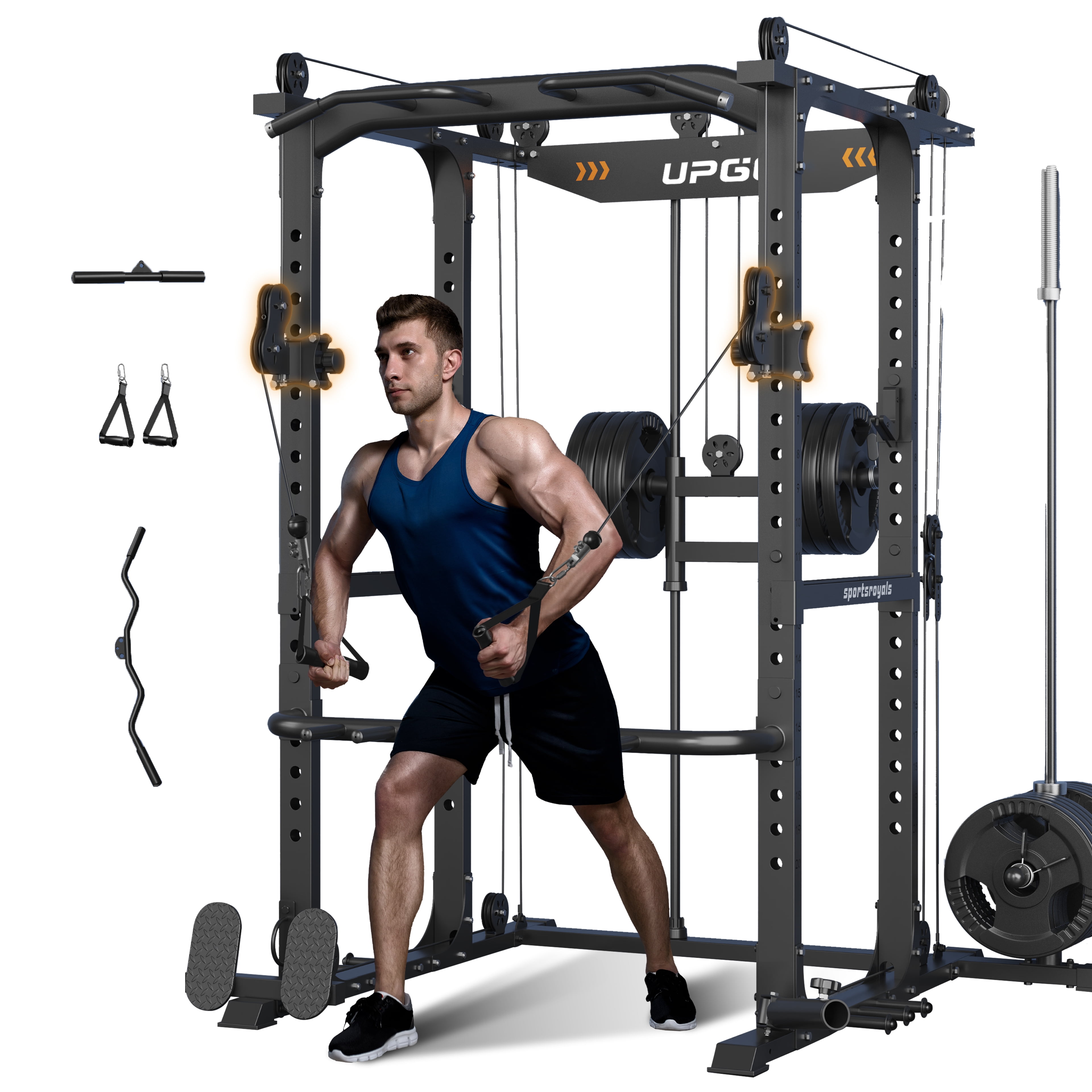 UPGO Power Cage 1600lbs Multi Function Power Rack with Adjustable Cable Crossover System and More Training Attachment Weight Cage for Home Gym Black Walmart