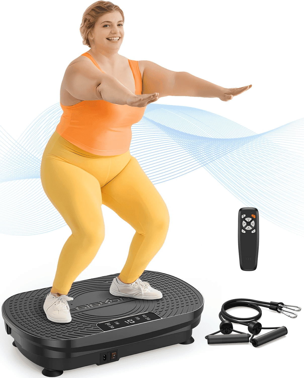 UPGO Vibration Plate Exercise Machine, Lymphatic Drainage Machine, Whole Body Workout Vibration Platform w/ 2 Resistance Bands for Weight Loss, Toning & Wellness-Black