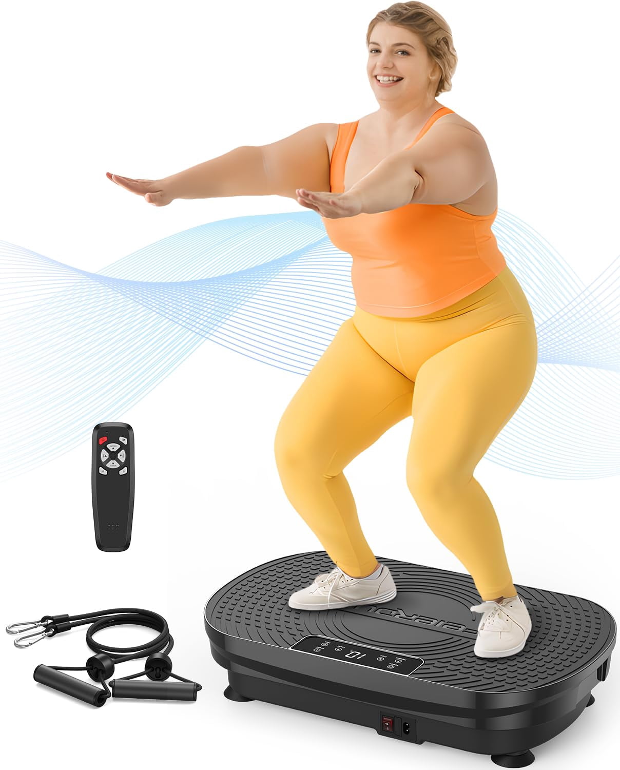UPGO Vibration Plate Exercise Machine, Lymphatic Drainage Machine, Whole Body Workout Vibration Platform w/ 2 Resistance Bands for Weight Loss, Toning & Wellness-Black