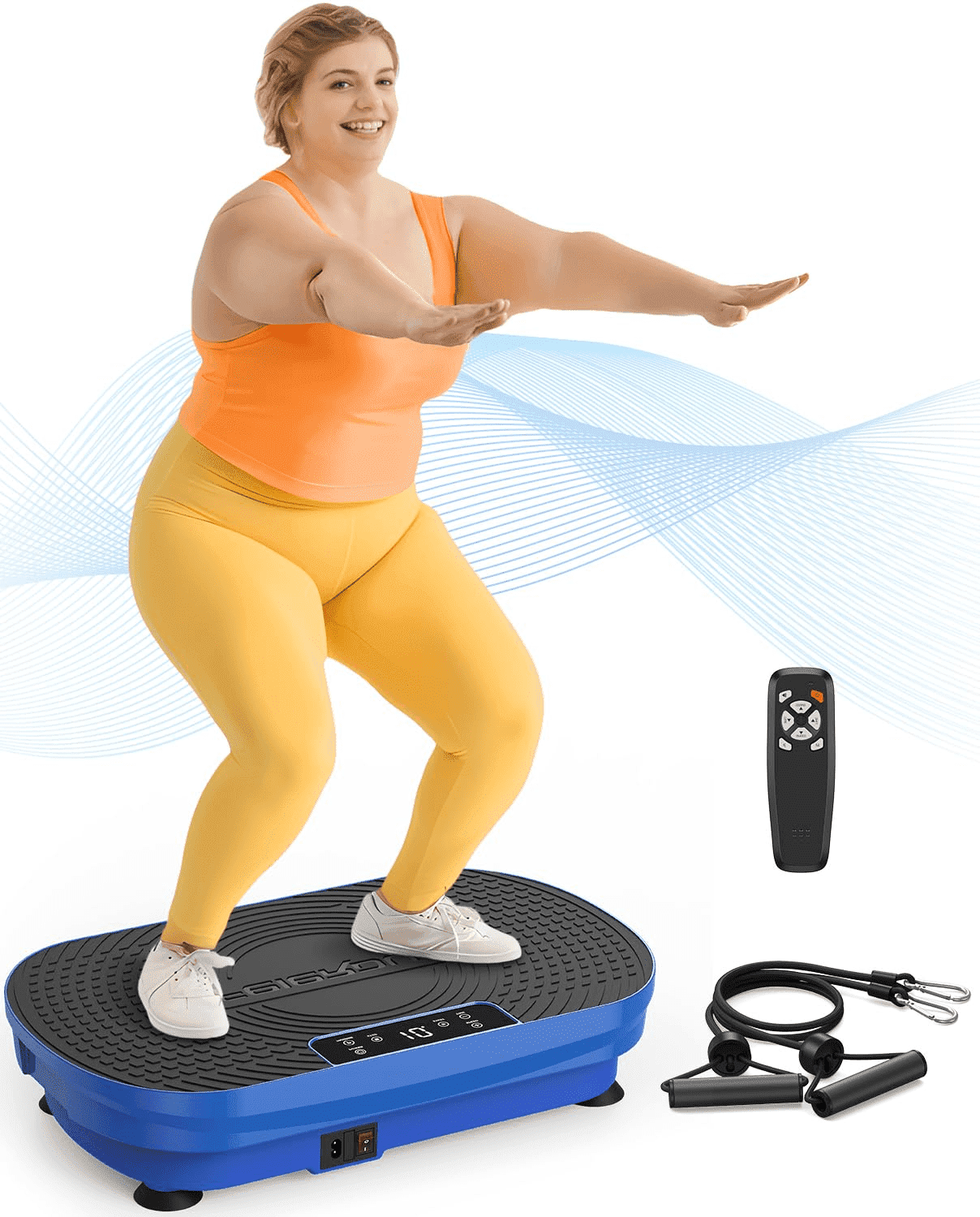 UPGO Vibration Plate Exercise Machine, Lymphatic Drainage Machine, Whole Body Workout Vibration Platform w/ 2 Resistance Bands for Weight Loss, Toning & Wellness-Blue
