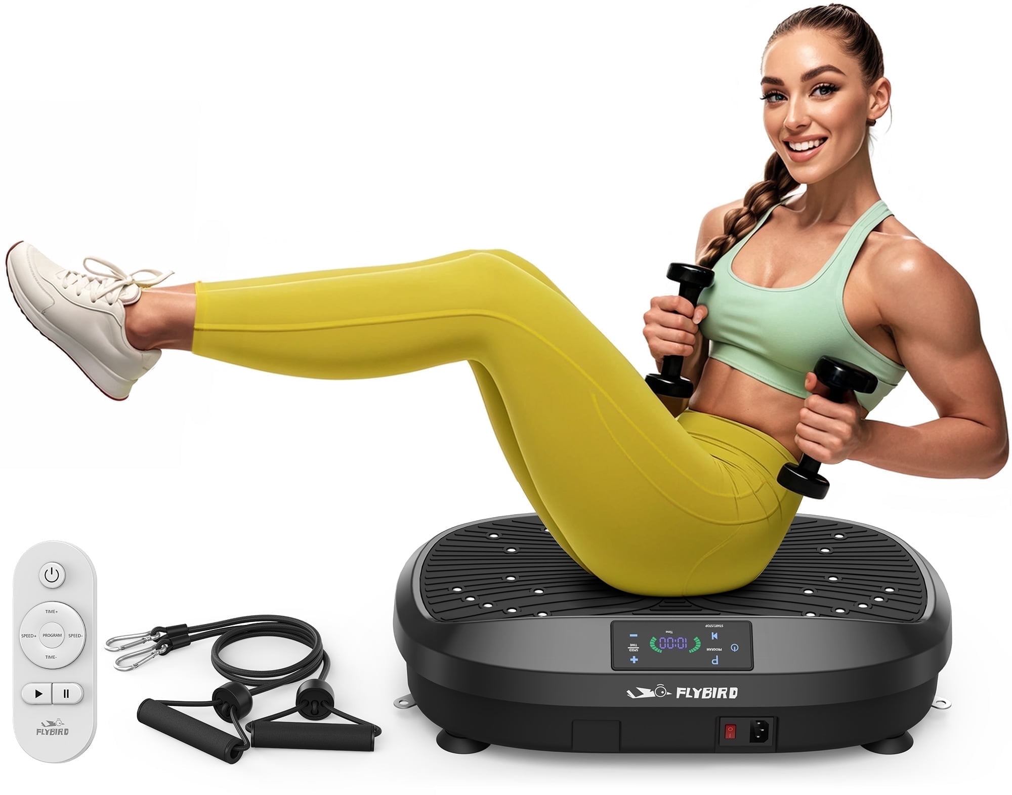 FLYBIRD Vibration Plate, Whole Body Workout Vibration Fitness Platform for Lymphatic Drainage, with 2 Resistance Bands