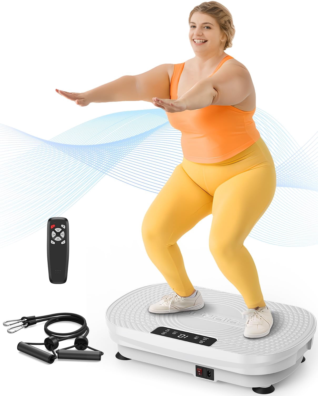 UPGO Vibration Plate Exercise Machine, Lymphatic Drainage Machine, Whole Body Workout Vibration Platform w/ 2 Resistance Bands for Weight Loss, Toning & Wellness-White