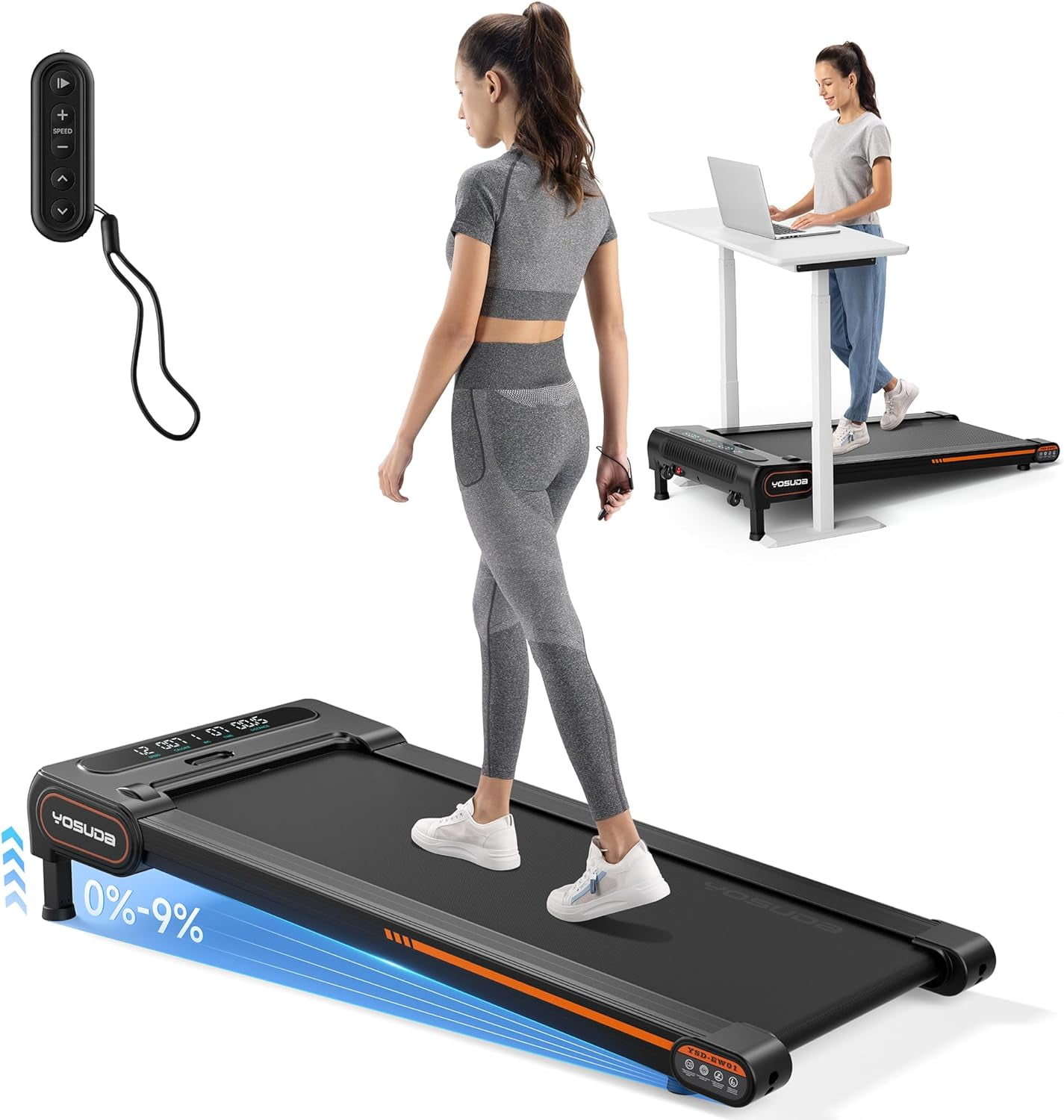 UPGO Walking Pad with Auto Incline up to 9, Under Desk Treadmills with